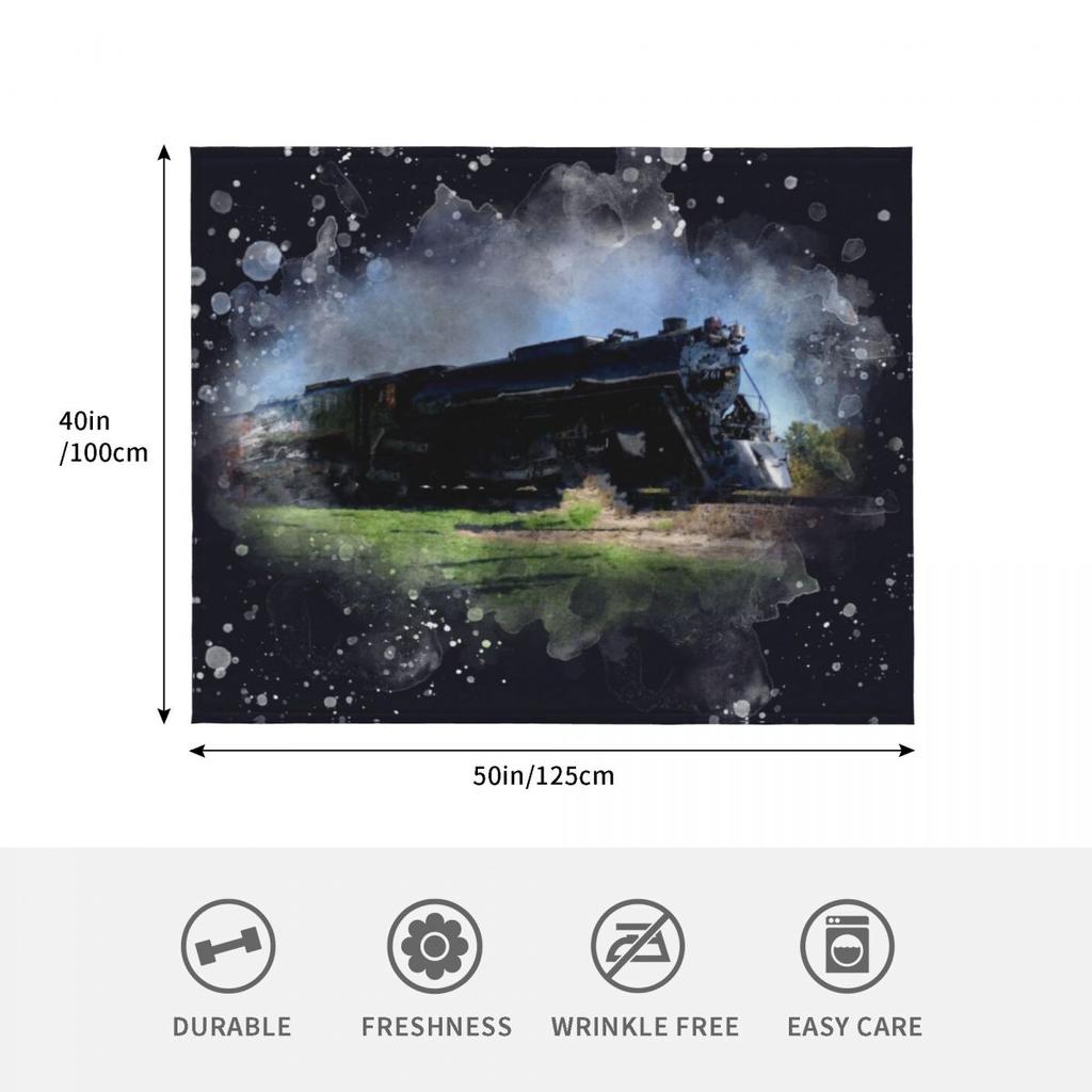 Steam Train Digital Watercolor Throw Blanket Furry Soft Polar Sofa Bed Decorative Thins Blankets