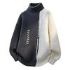 Turtleneck Sweater Men Women Autumn Winter Vintage Splicing Colors Pullovers Fashion Casual Sweaters Loose Knitwear Pullover