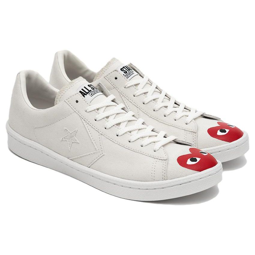 Comme Des Garçons Play X Converse Pro Leather Durable Breathable Low-Top Skate Shoes Unisex Sneakers White Red 34201320