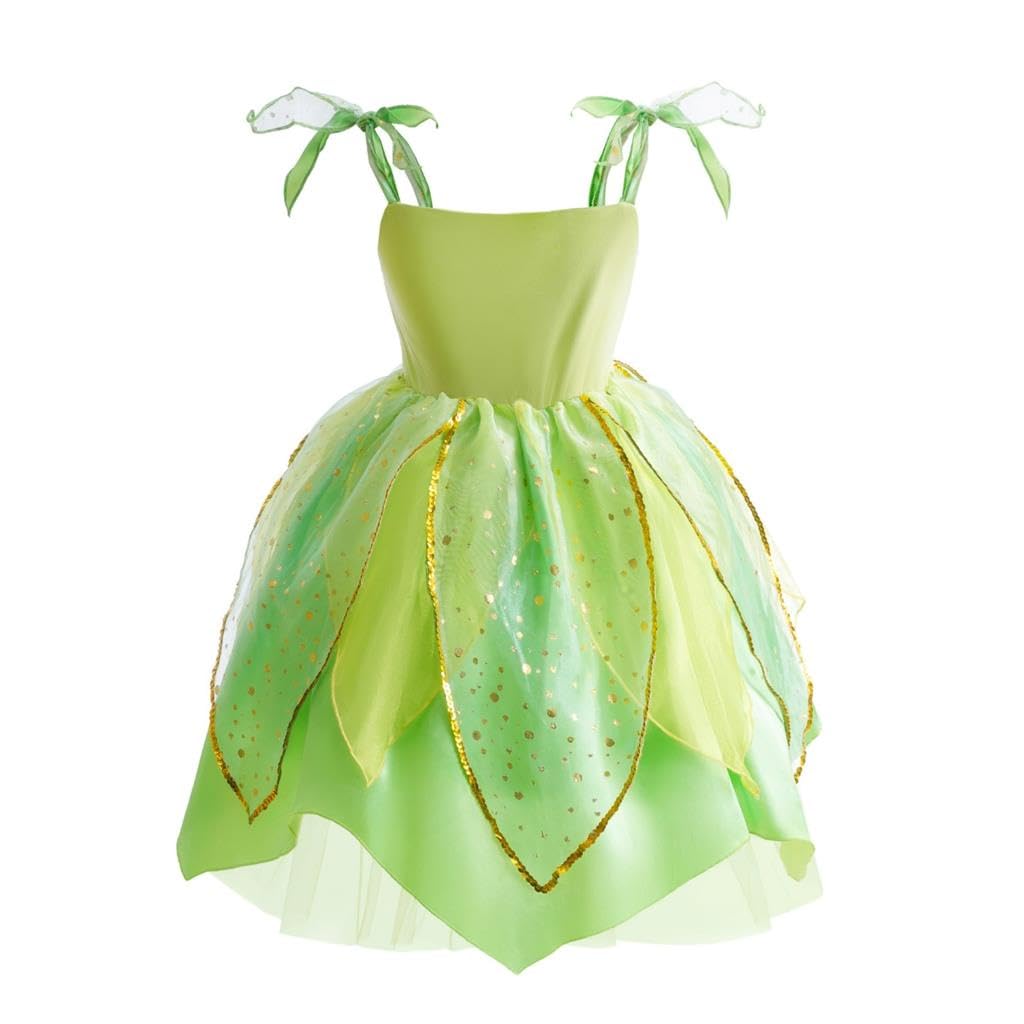 Toddler Girls Tinkerbell Costume Cosplay Dress Set Kids Princess Fairy Fancy Dress Halloween with Wings Green Size Years Old 120 [Dressy Daisy] 6-8