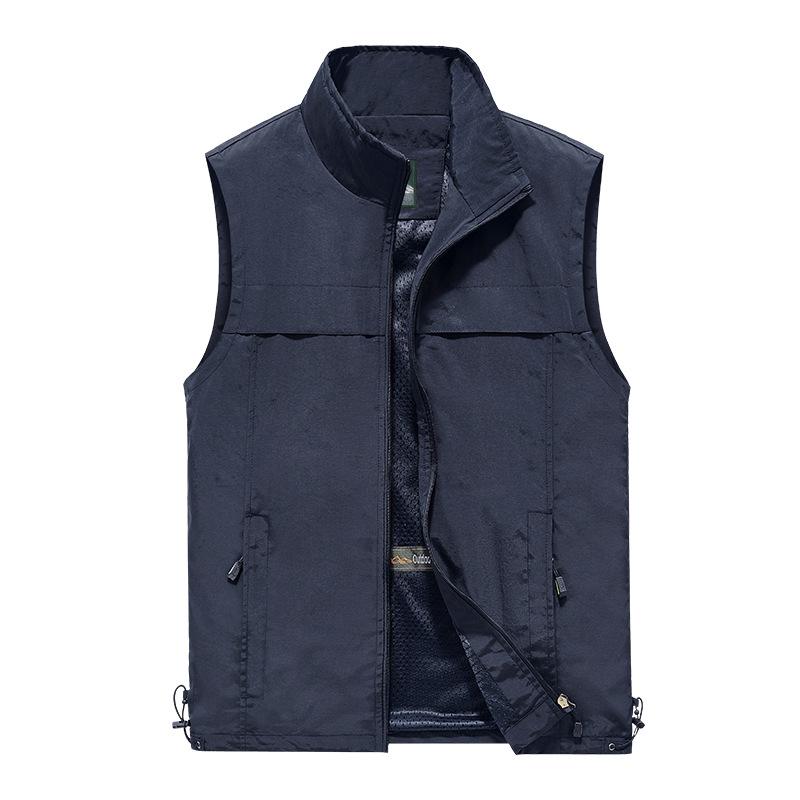 Men Stand Collar Outdoor Vest Solid Color Multi-Pocket Sleeveless Jacket