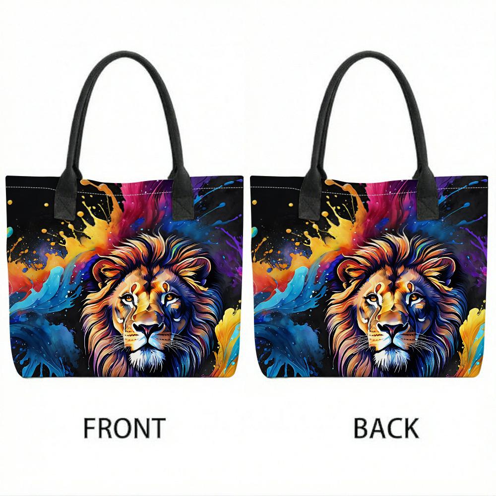  Colorful Lion Print Tote Bag Stylish Casual Large Capacity Shoulder Handbag for Daily Use