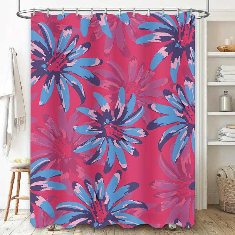 Bright Pink Blue Floral Shower Curtain Bathroom Decor 3D Printed Waterproof Fabric Customizable Size for Home Bathrooms