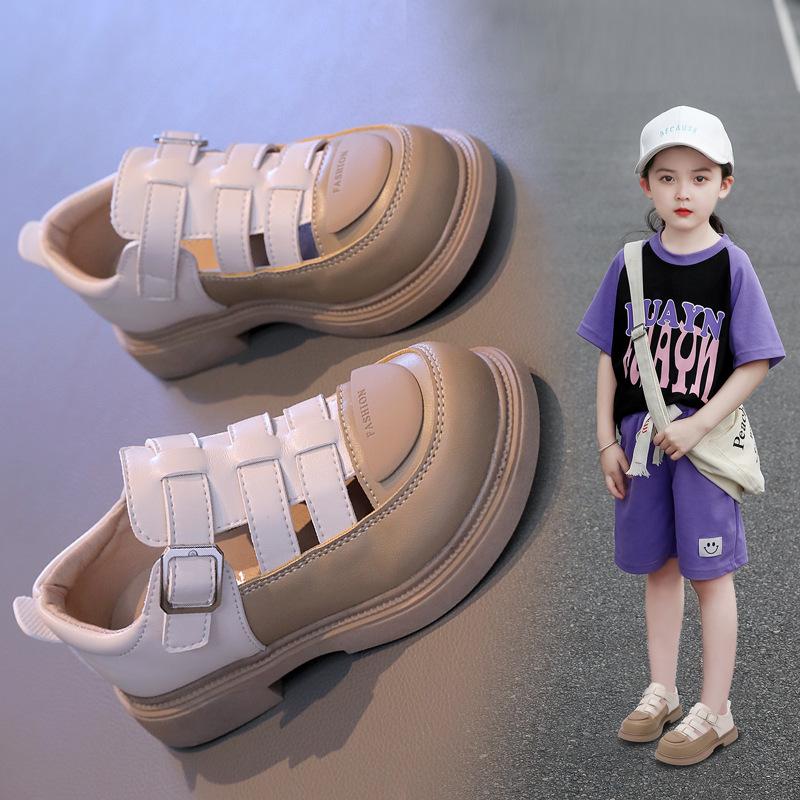 Fashion Summer New Kids Sandals for Girls Fashion Hollow-out Children Causal Roman Sandals Thick Soled Toddler British Style Beach Shoes