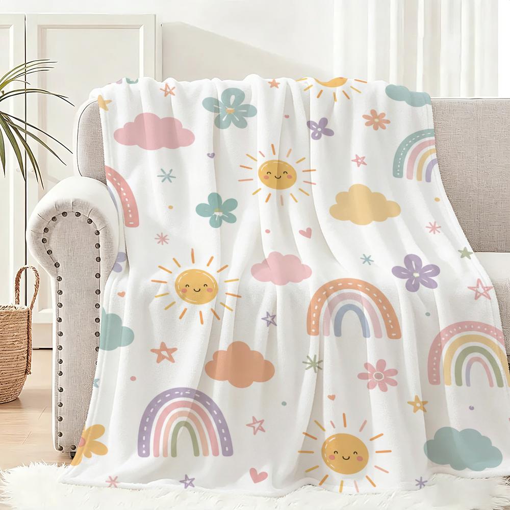 Rainbow Sunshine Cute Throw Lightweight 240G Flannel Blanket Soft Skin-Friendly For Summer Cooling