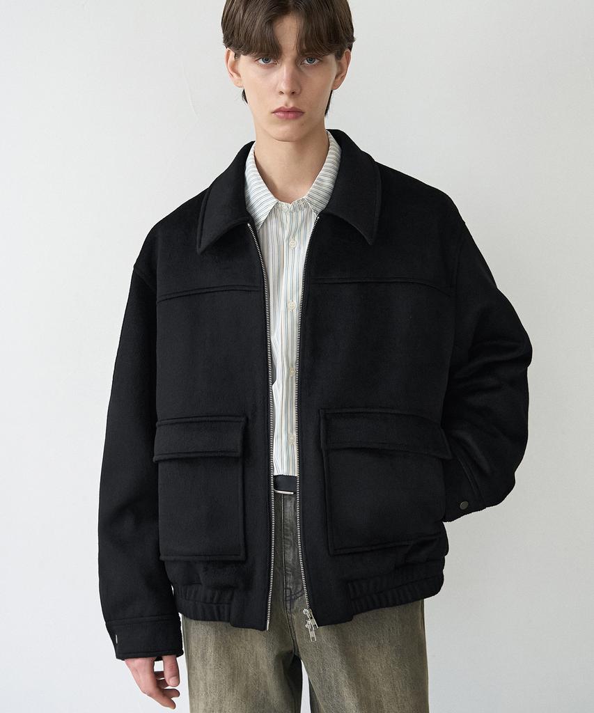 Draw Fit Wool Zip-Up Big Pocket Blouson Jacket [Black]