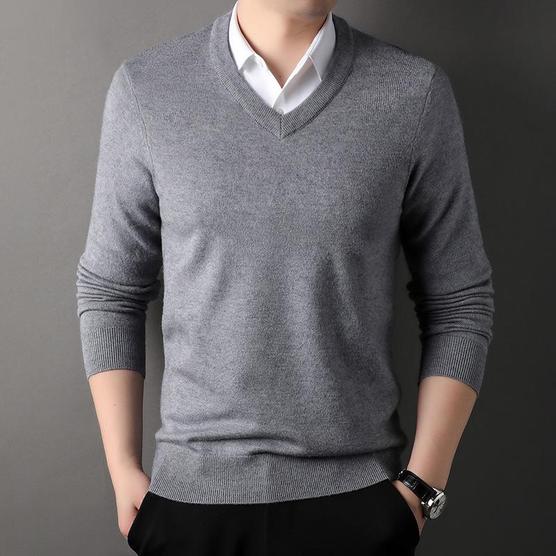 Men S Winter Thick V Neck Long Sleeve Pullover Knit Sweater 105M48 серый