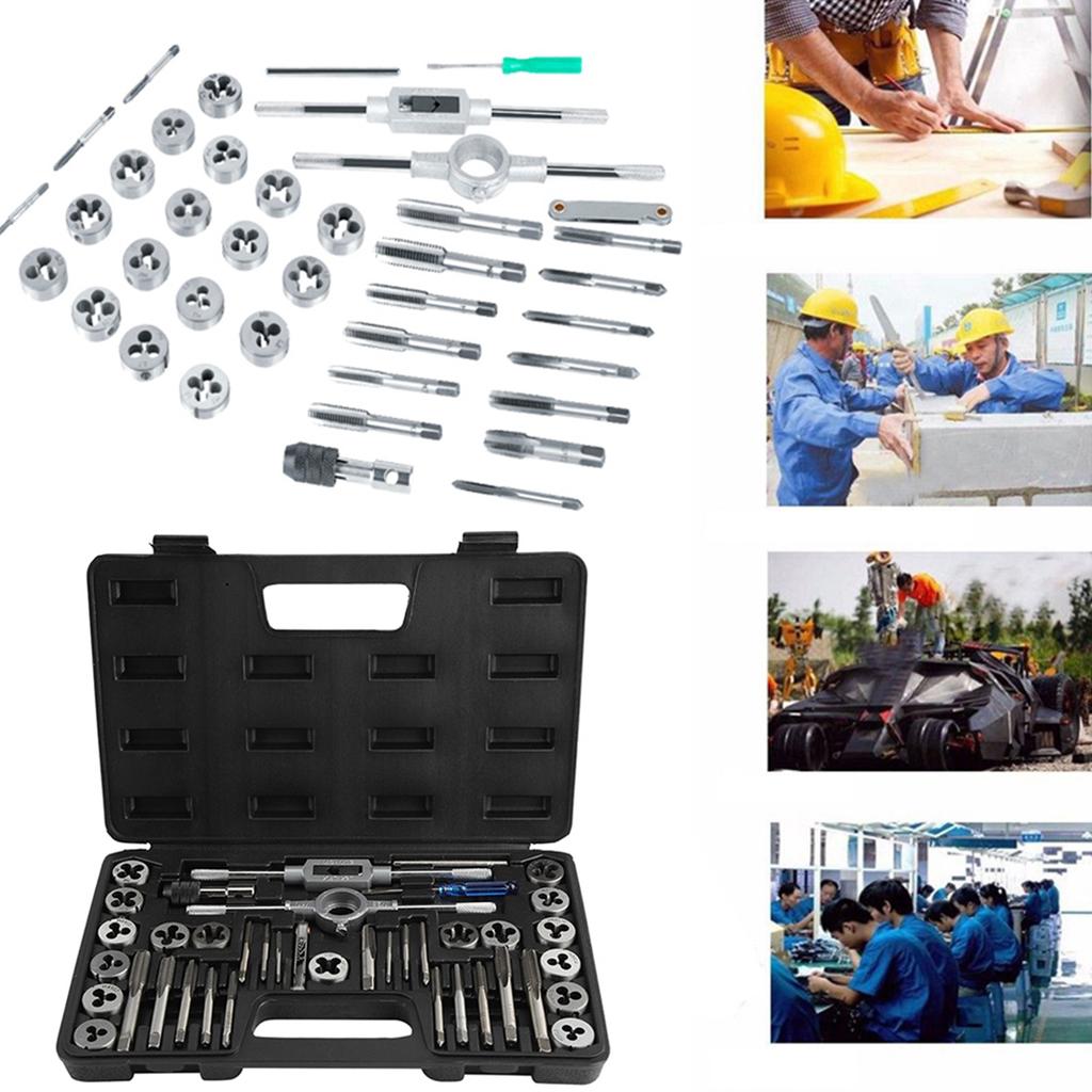 Ensemble de 40 tarauds et filières M3 avec clés et jauge de filetage, outils manuels robustes