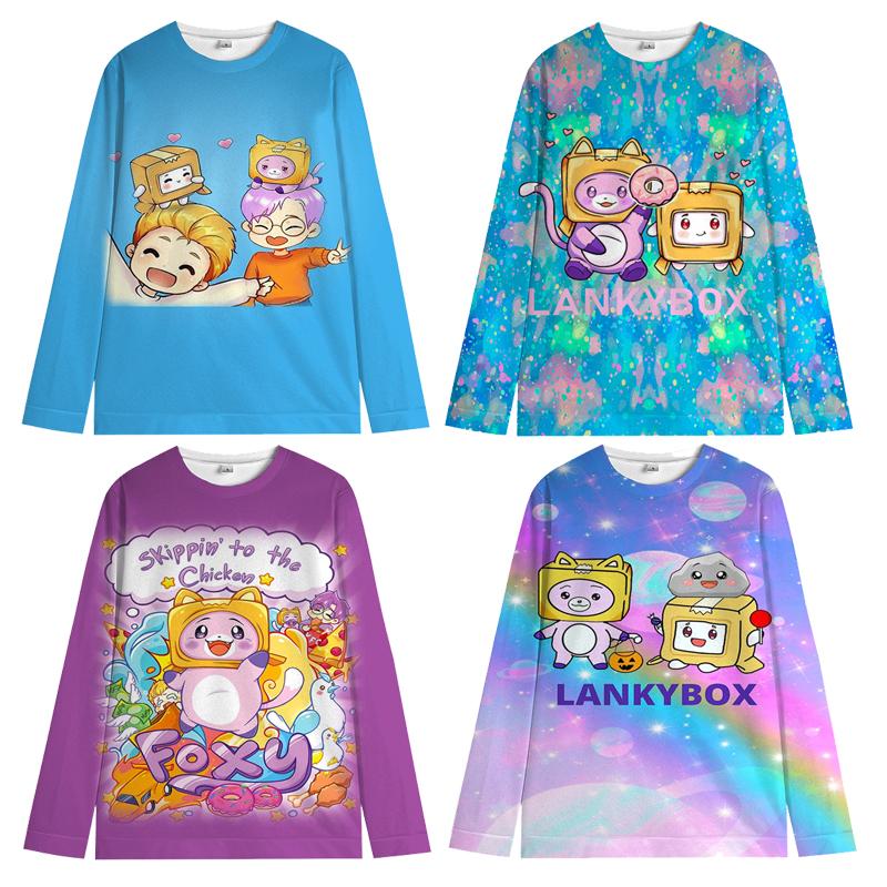 

Lankybox Kids Crew Neck Hoodies Boxy Rocky Cartoon Pullover Sweatshirts Spring Long Sleeves Tops Children Sweeters Clothes 100 белый