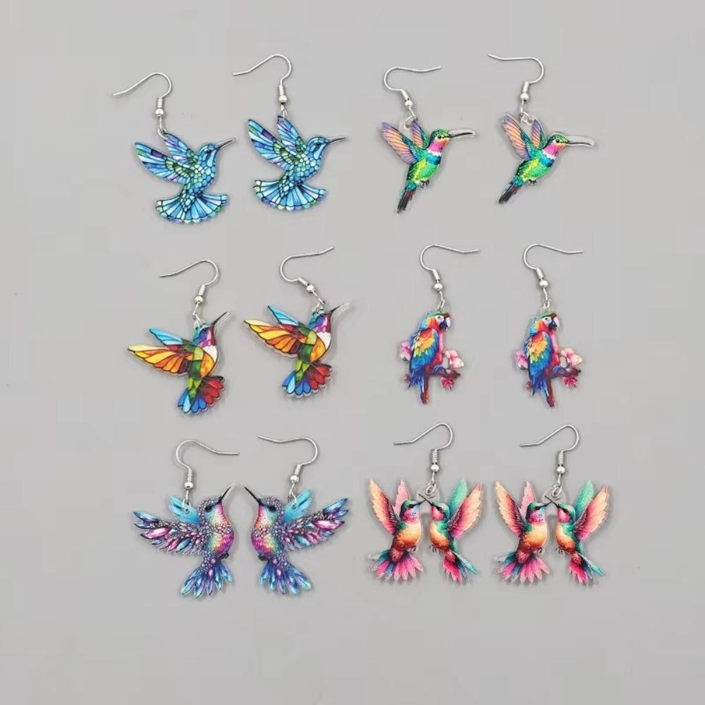 Acrylic Colorful Hummingbird Earrings Retro Style Stud Earrings Bird Dangle Earrings  Women Girls