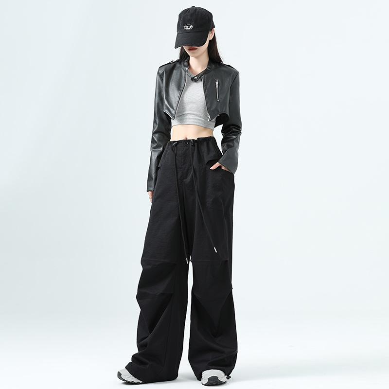 

Blue overalls women s summer thin new high-waisted thin parachute casual wide-leg quick-drying pants S чёрный