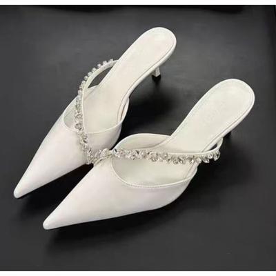 Summer Women's Crystal Mules Slippers Elegant Cover Toe Dress Slides Ladies Dancing Party High Heels Shoes Zapatos Mujer