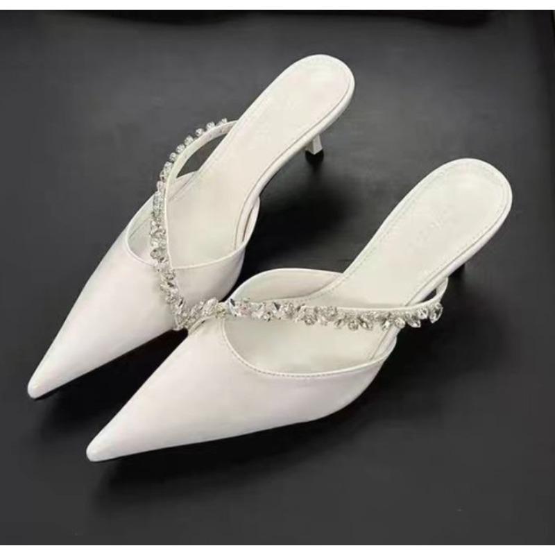 

Fashion Summer Women s Fashion Crystal Mules Slippers Elegant Cover Toe Dress Slides Ladies Dancing Party High Heels Shoes Zapatos Mujer 35 белый