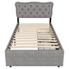 90*200 cm Low Bed, Upholstered Bed, Nightstand Upholstery with Decorative Rivets, Double Drawers, Grey