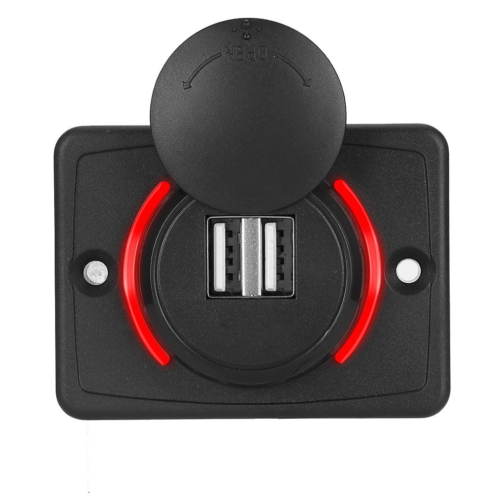 3.1A 12V/24V Black Car Dual USB Port Power r Socket Outlet with LED (White)