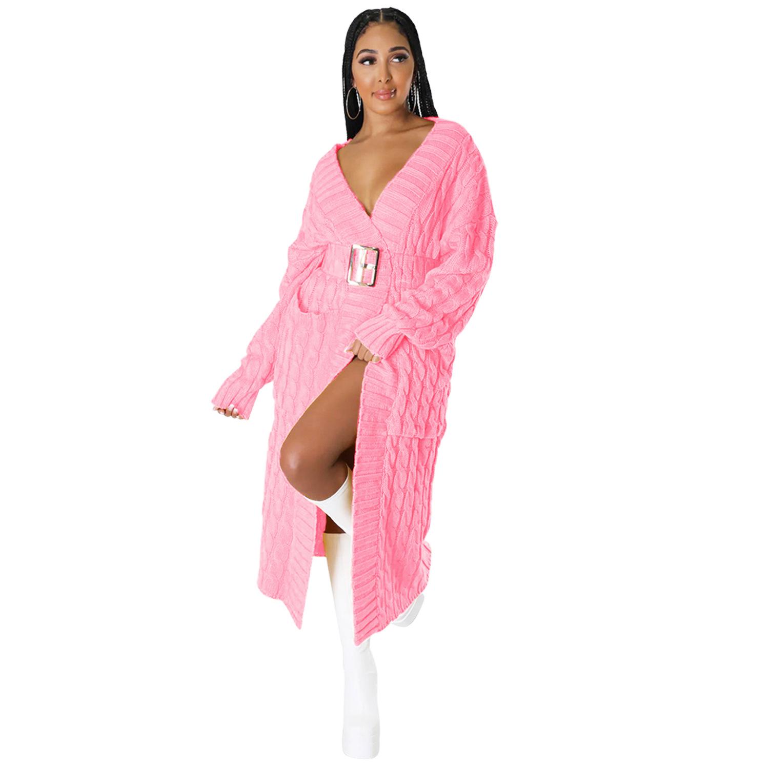 

Женское сексуальное пальто-свитер с длинным рукавом в европейском и американском стиле - мода осень/зима 3XL розовый