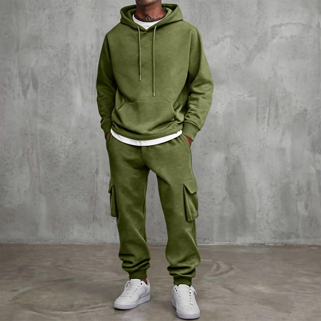 Men's 2-Piece Zip-Up Jacket and Cargo Pants Set Color Elastic Waist Tapered Leg Outdoor Casual Sportswear