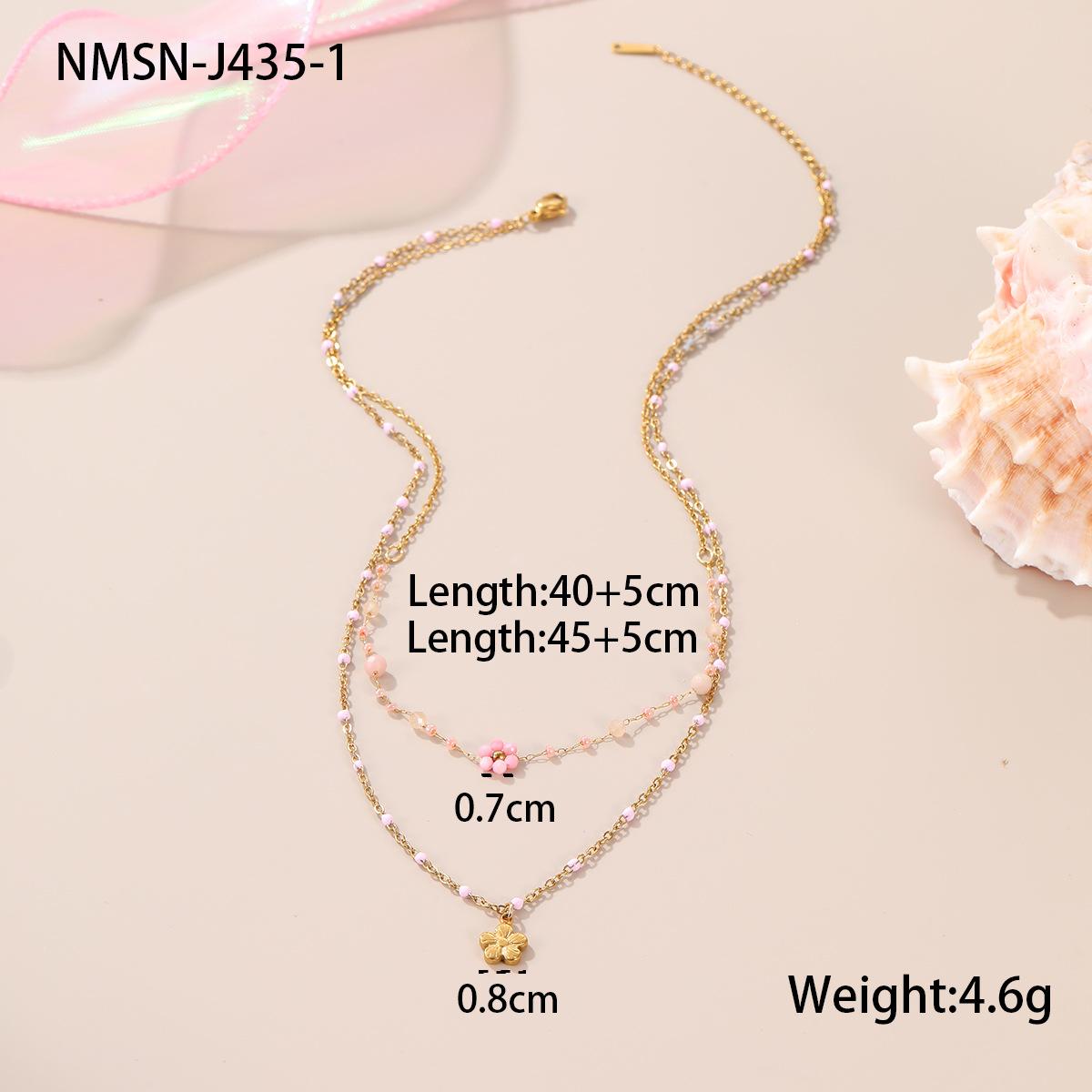 GEMCHIC Women s 18K Gold Plated Stainless Steel Beaded Flower Layered Necklace