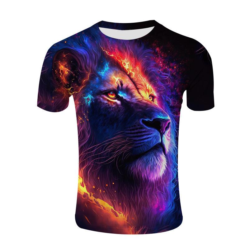 Casual 3D Tiger Head Printed Round Neck T-shirt Mesh Short Sleeve T-shirts