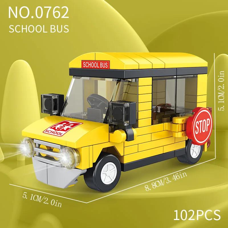 Funny building block city vehicle model, school bus, fire truck, ambulance, business car, nice holiday gift for friends