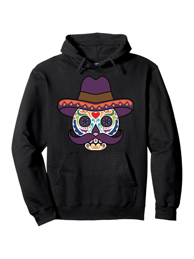Mexican Day of the Dead hoodie - Black Pullover Sweatshirt with Floral sugar skull