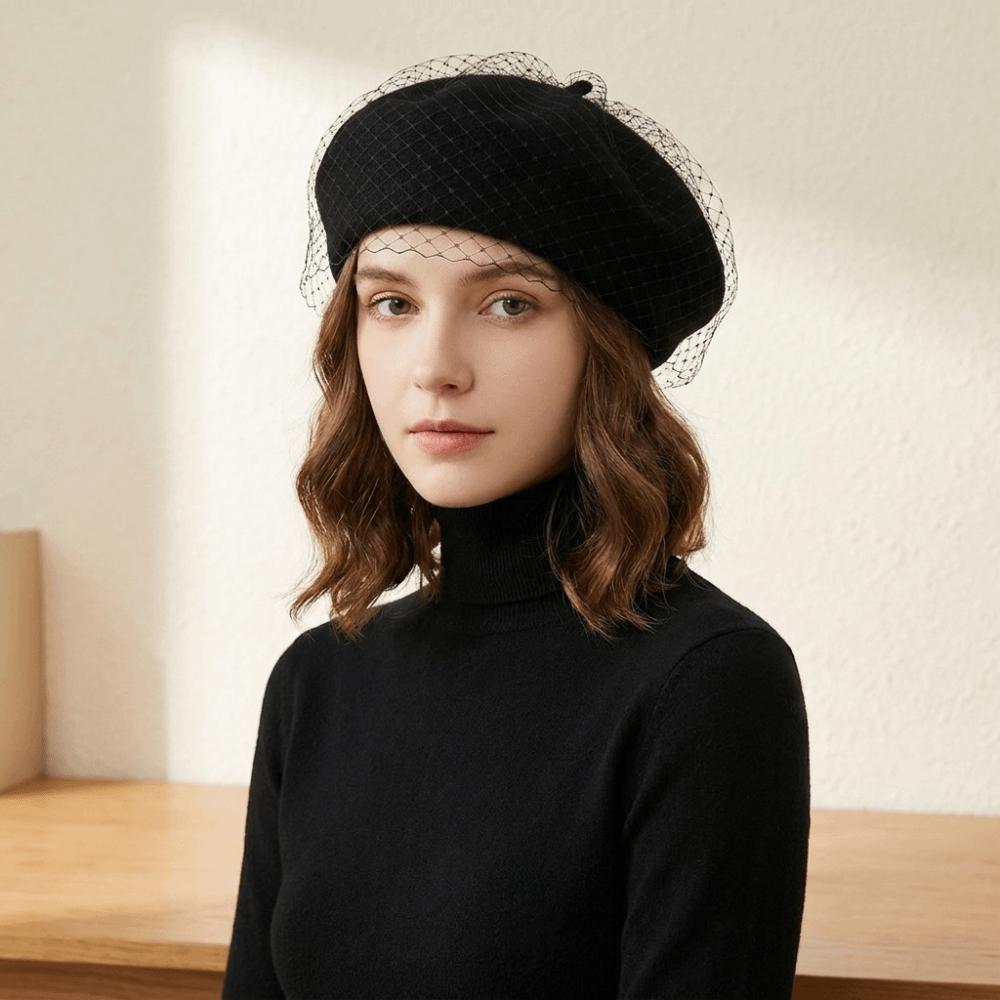 Net Mesh Wool Beret French Style Beanie Cap Fashion Painter Hat Winter