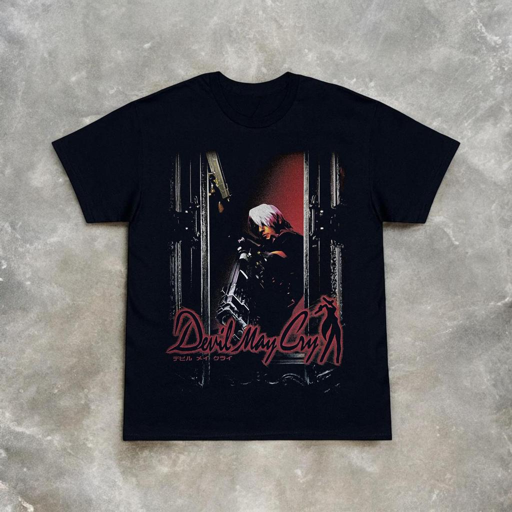 Devil May Cry Tshirt  Retro Y2K Video Game Tshirt Gothic Streetwear  Casual Loosefitting Couples Tshirt for All Seasons