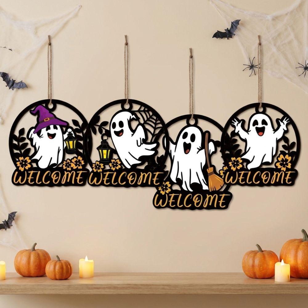 Round Halloween Ghost Door Hanger Cartoon Ghost Hanging Plaque Living Room