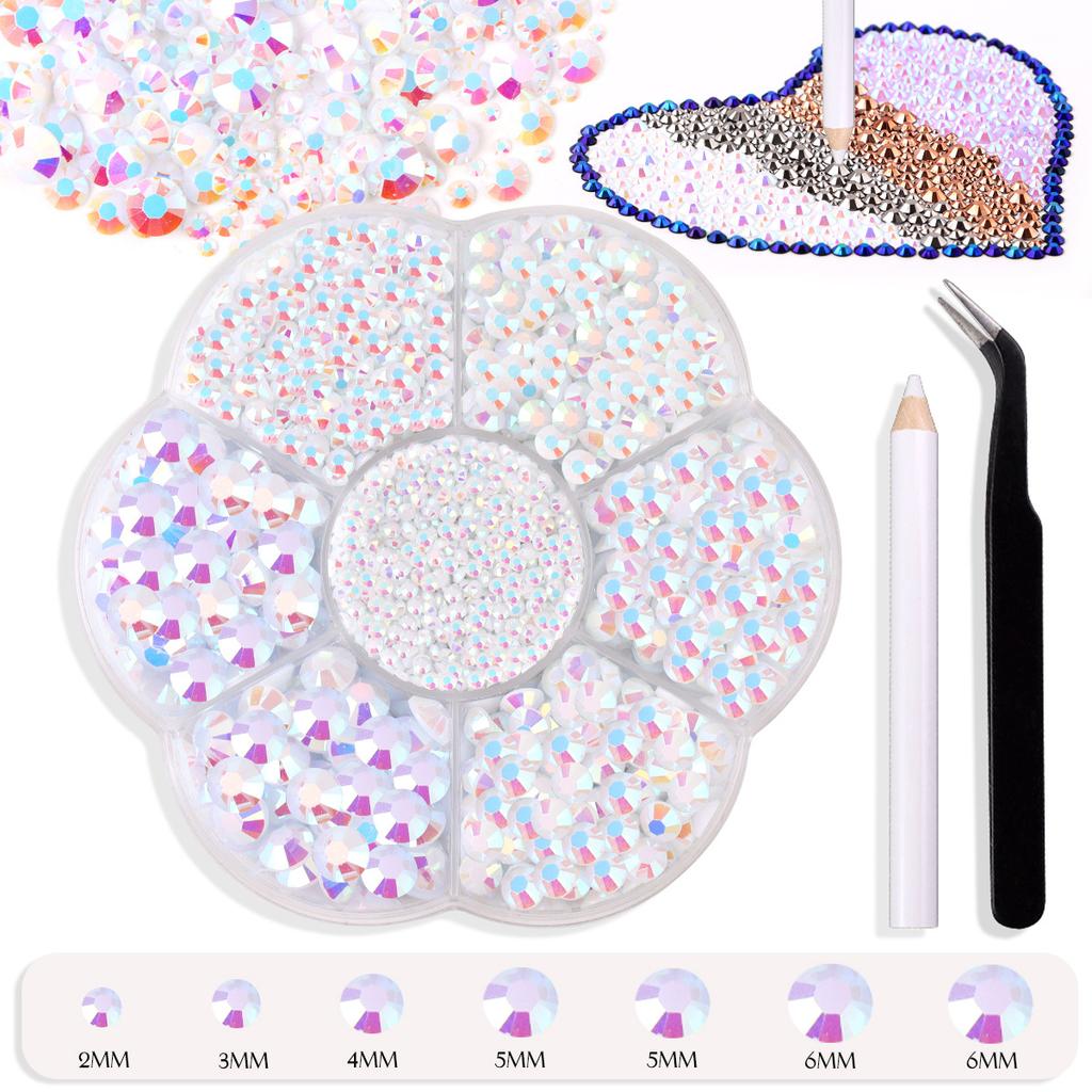 7 Grid Plum Blossom Boxed Resin Flat Bottom Nail Art Jewelry Jelly Diamond Violent Bear Ab Rhinestone Diy Clothing Diamond Sticker