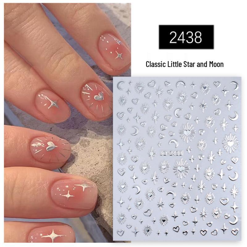 3D Silver Star & Moon Self-Adhesive Nail Decals