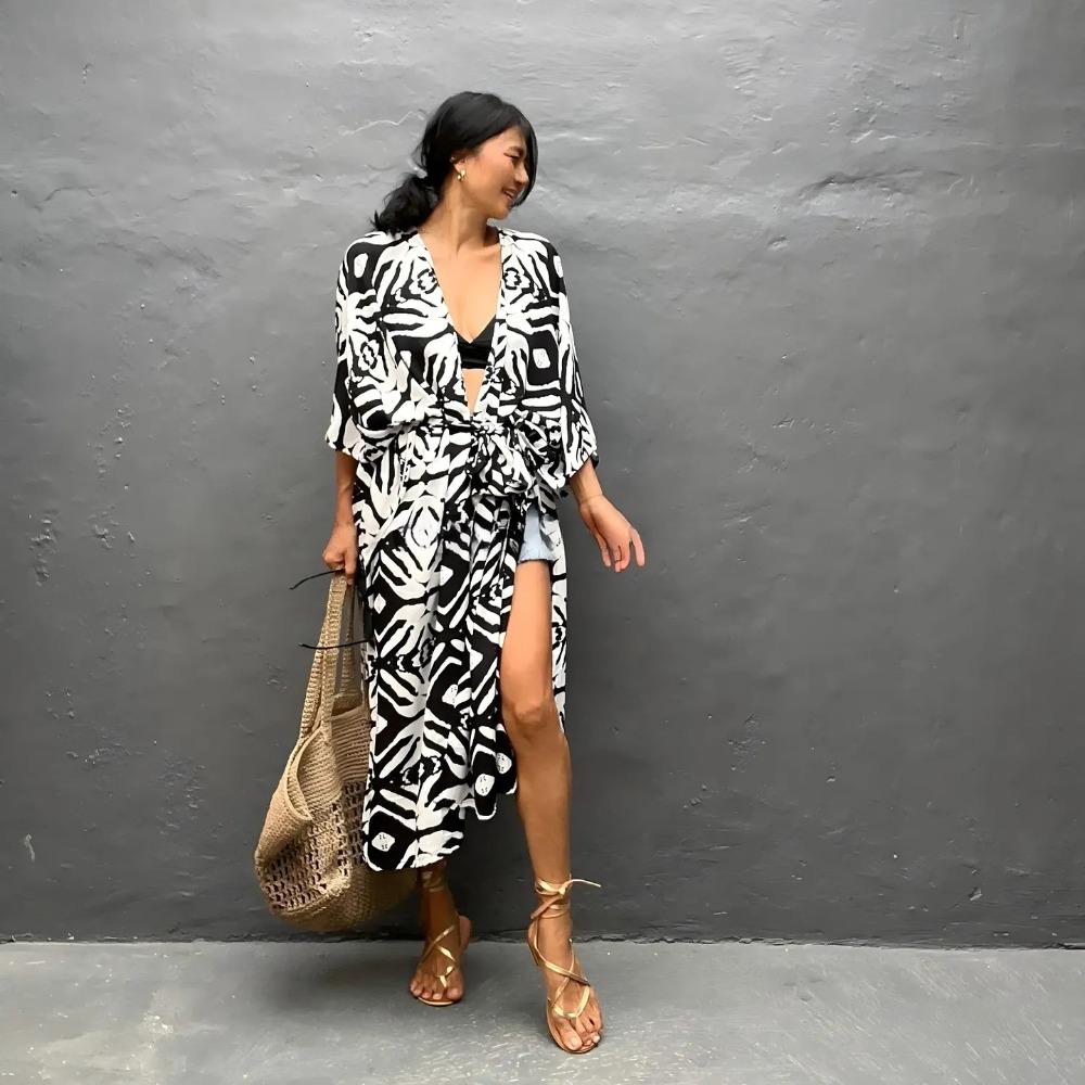 

Oversized Bikini Cover-ups Zebra Print Loose Maxi Dress Fashion Sunscreen Shawl For Women чёрный