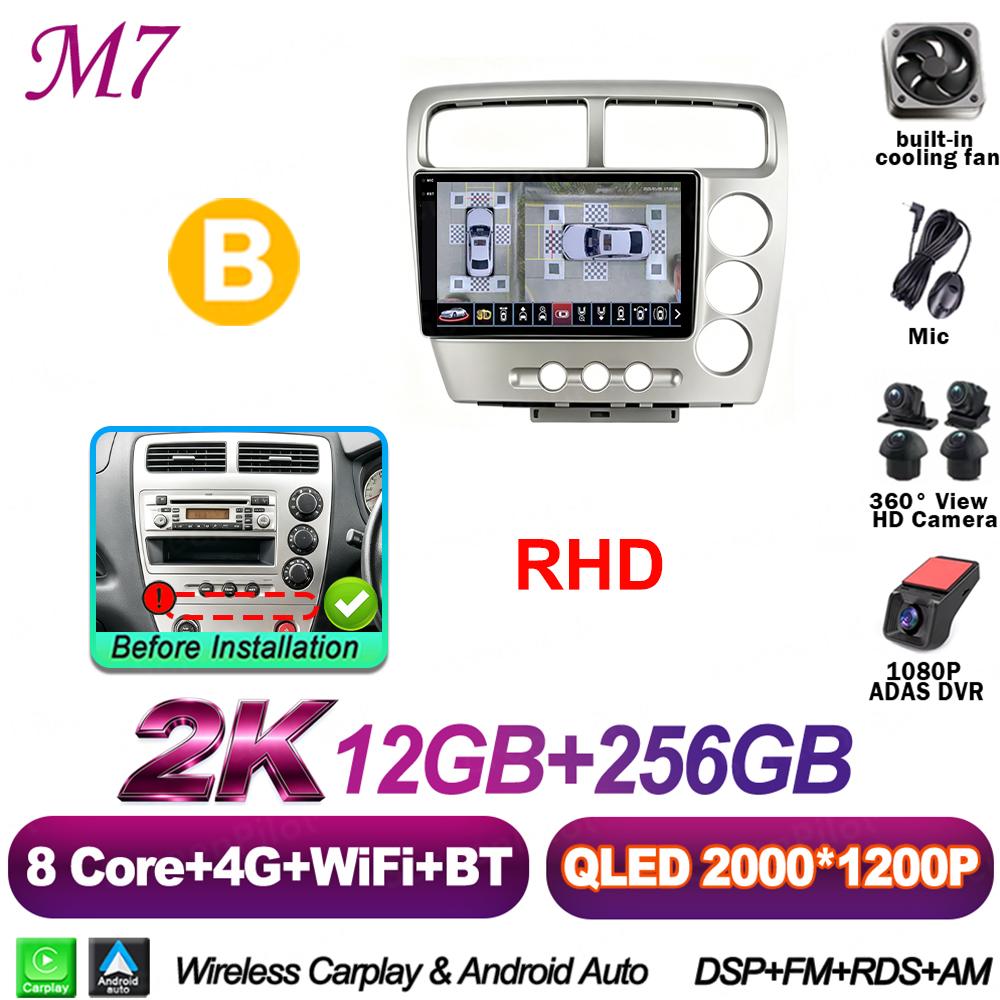 Android 16 For HONDA Civic EP3 2000-2005 Car Radio Stereo Head Unit Multimedia Video Player GPS Navigation 2K QLED 9 Inch 8 Core