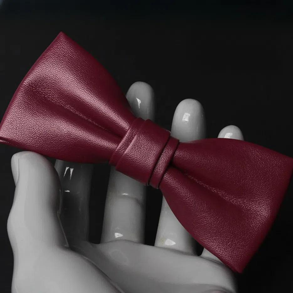 Adjustable Men Necktie Solid Color Retro Cravat Simple PU Leather Bow Tie  Shirt
