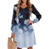 Ladies' Printed Casual And Fashionable V-neck Long Sleeved Mid Length Dress