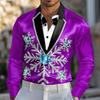Christmas Men's Christmas Costume Suit Tie Printed Tuxedo Shirt Dress Shirt Long Sleeve Fashion Casual Outdoor Party Spring Fall