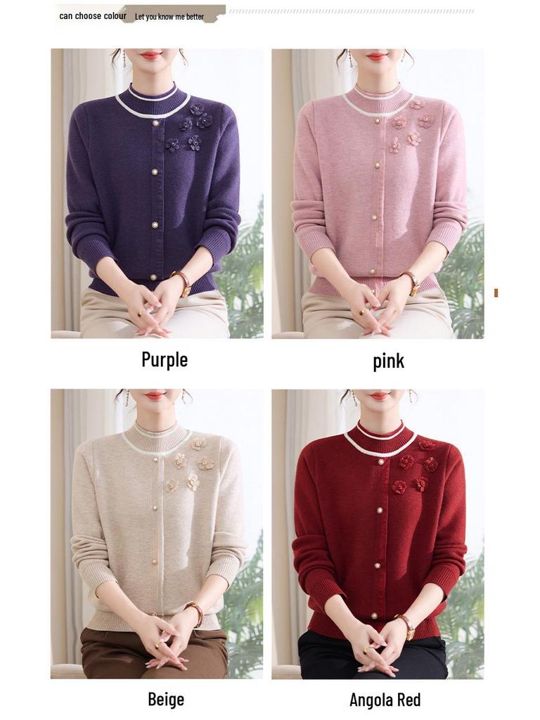 2025 Stylish Winter Fleece Sweater for Middle-Aged & Elderly Women - Half-High Collar, Plus Velvet Warmth.