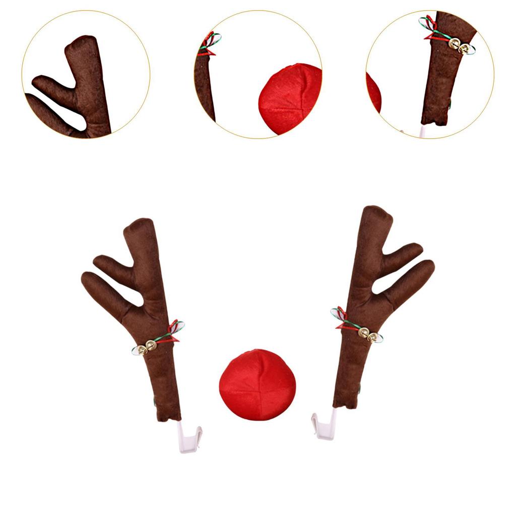 Generic Car Reindeer Antlers and Red Nose Set Easily Install Xmas Ornament
