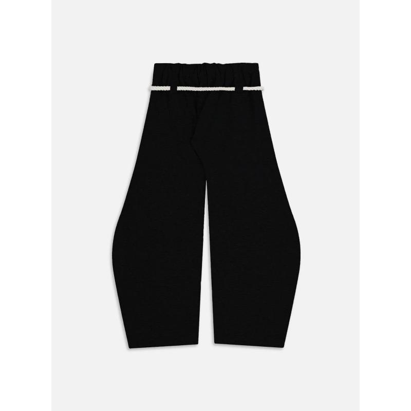 Women's High Waisted Street Style Wide Leg Sweatpants Thick Braided Drawstring Loose Baggy Floor Length Casual Fashion Trousers