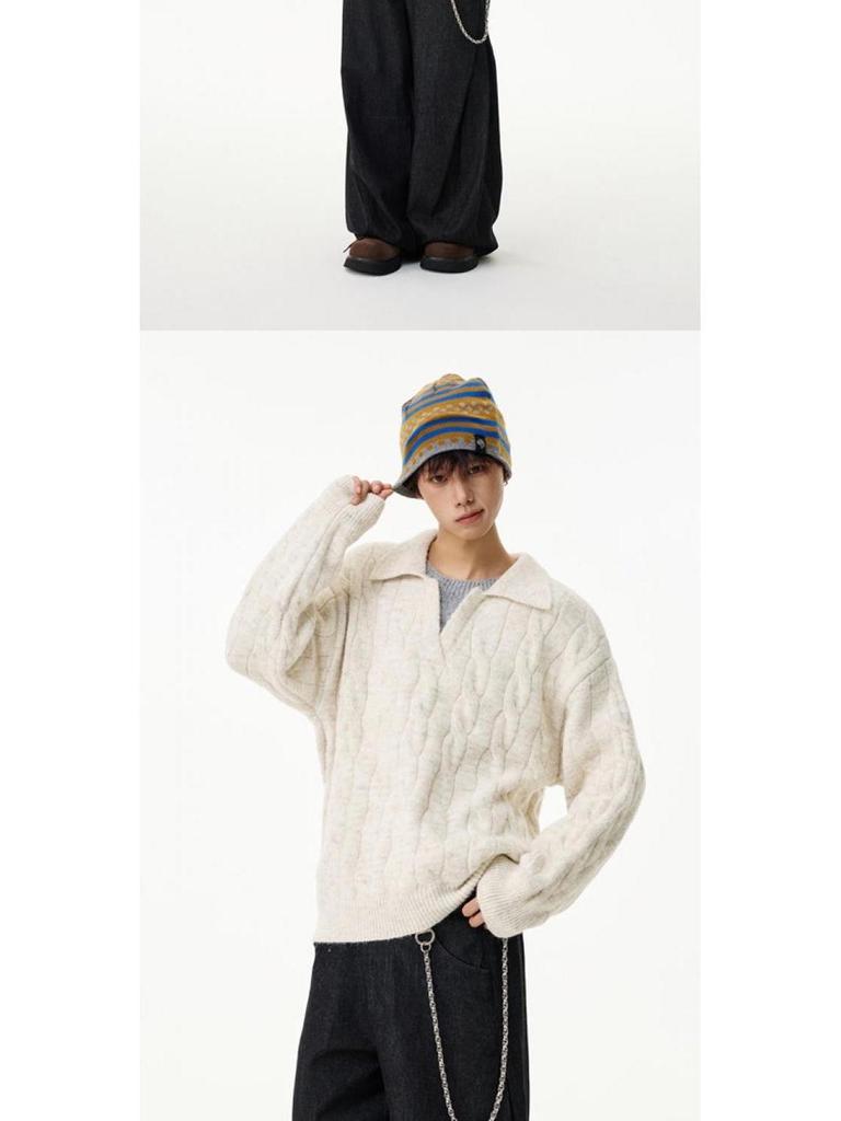 Unisex Faux Two-Piece V-Neck Knit Sweater - Loose, Lazy Style Wool Base Layer for Autumn/Winter.