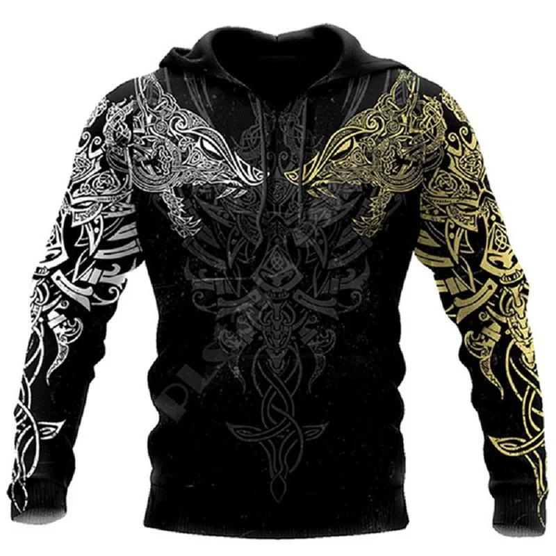 Mens Hoodies Vikings eagle Tattoo Fashion Animal pattern 3D Printed Style Casual Harajuku Hip Hop Pullover Oversized Sudaderas