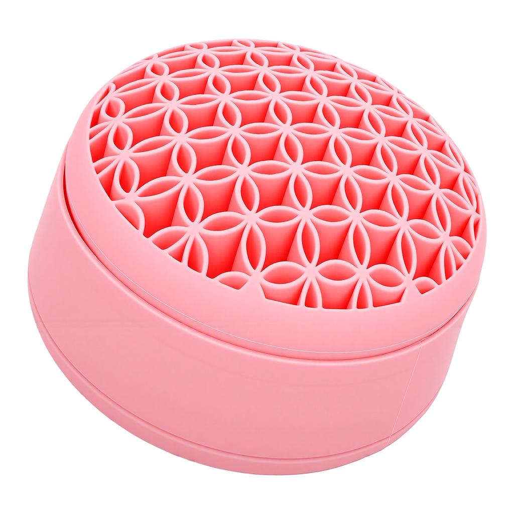 5 in 1 Makeup Brush Cleaner Mat Multifunctional Foldable Silicone Brush Cleaner with Drying Holder for Powder Puff Pink