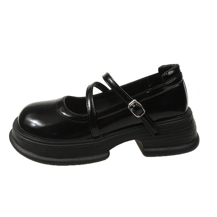 White Thick Heel Platform French Mary Jane Shoes Women's 2025 New Summer Round Head Light Mouth British Style Small Leather Shoes Women