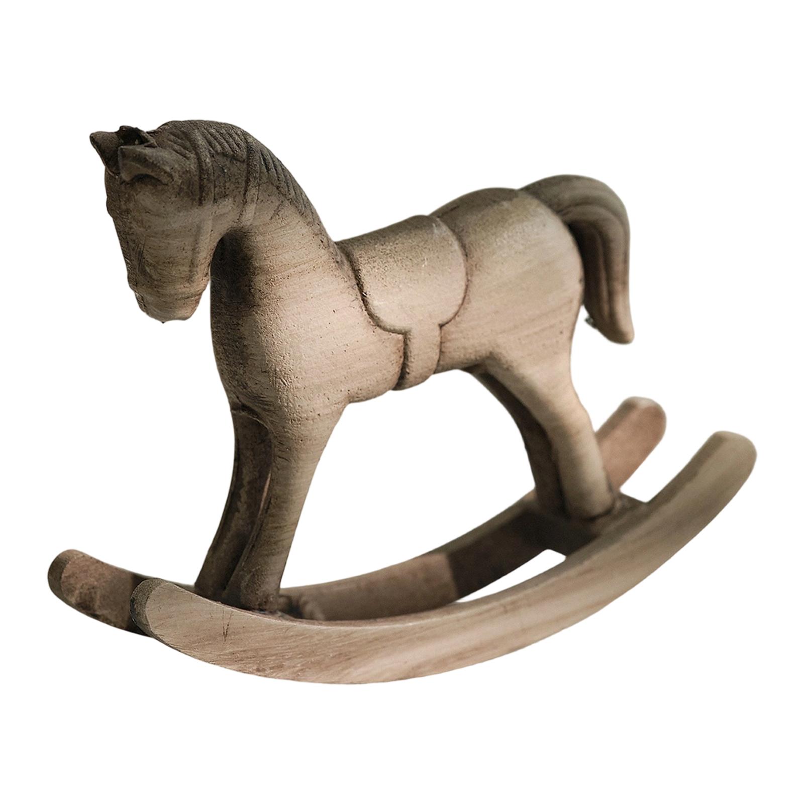 

Rocking Horse Figurine Statue Multifunction Retro Home Decoration Wood Sculpture for Cabinet NightStand Housewarming Porch