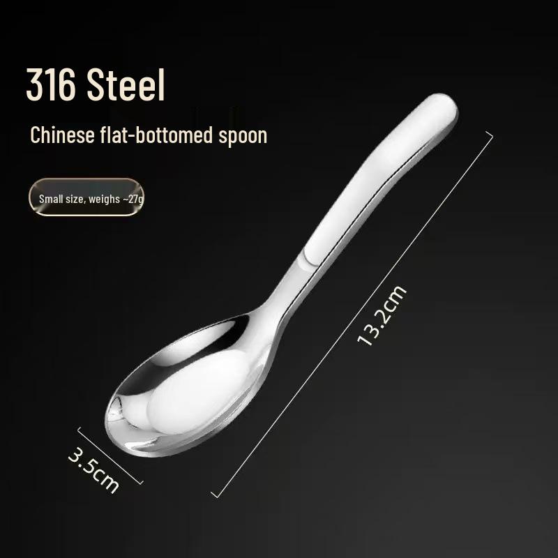 Children s 316L Stainless Steel Long Handle Flat Bottom Soup Spoon