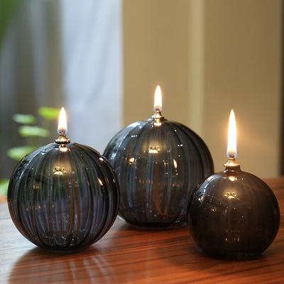 Creative Striped Circular Glass Oil Lamp Holder Simple Modern Household Desktop Smokeless Pastry Oil Lamp Home Decoration