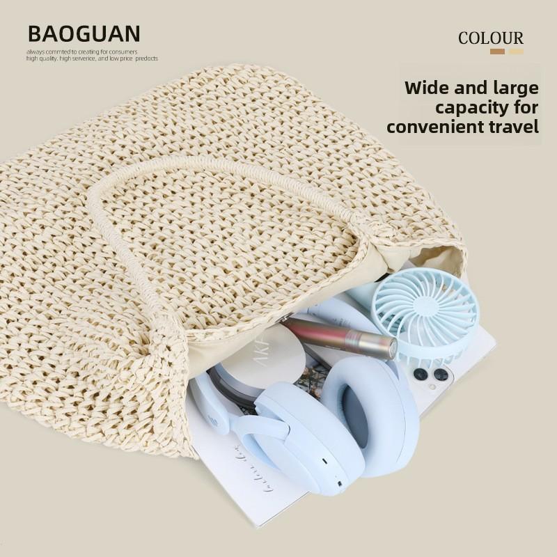 Woven Paper Grass Crossbody Bag With Magnetic Closure For Leisure Outings