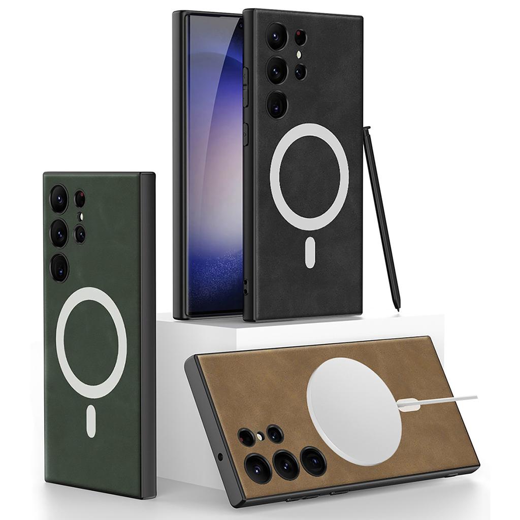 Suitable for Samsung S24Ultra Mobile Phone Case S24plus Plain Leather Wireless Charging Mc Frosted Anti Fall Protection Case