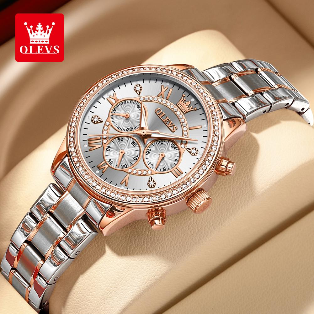 OLEVS TY715 Watches For Woman Original Quartz Wristwatch Waterproof Luminous Stainless Steel Multifunctional Ladies Watch Gift