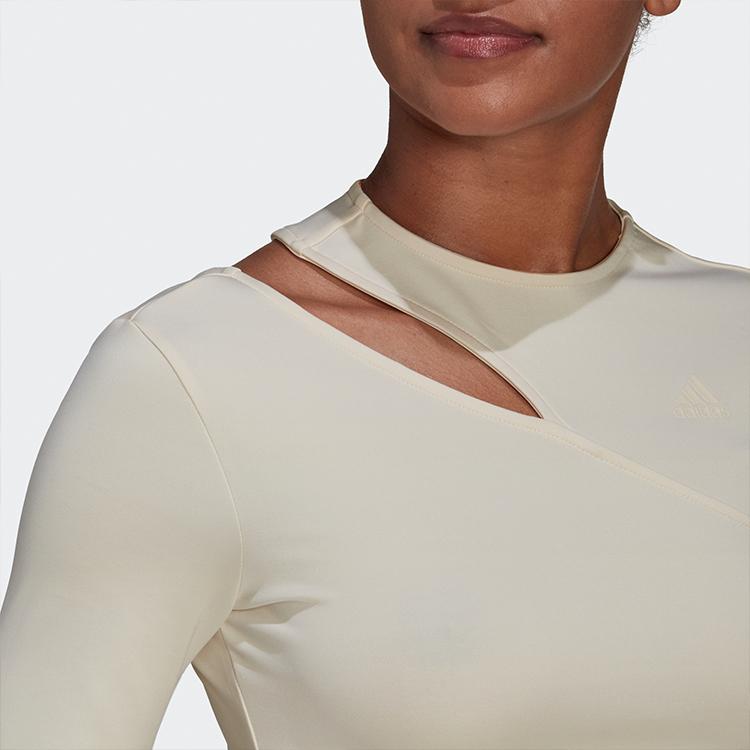 Adidas Solid Color Sports Fitness Long Sleeve T-Shirt Women Tops Light-Yellow HM3180