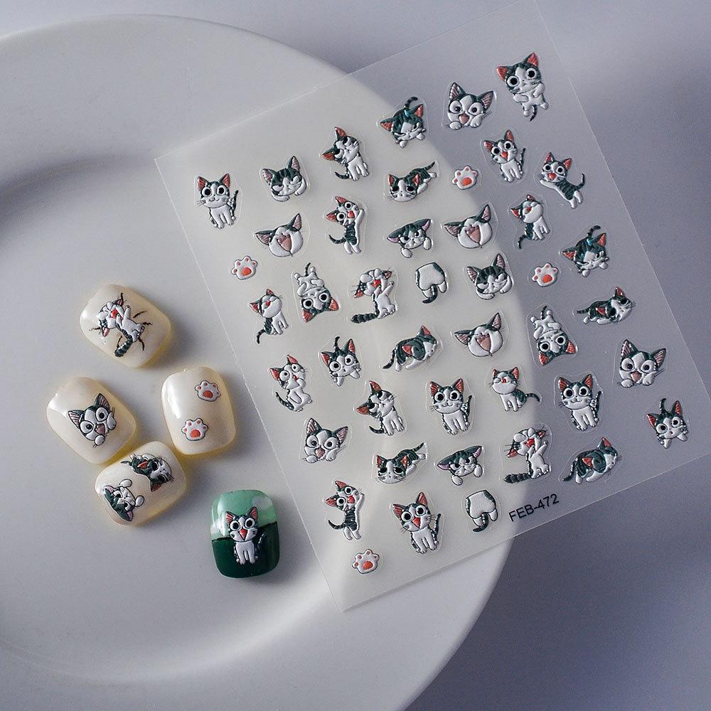 Xiaohongshu's Internet-Famous 5D Cow Print Embossed Nail Art Stickers - Durable Black & White Cartoon Design